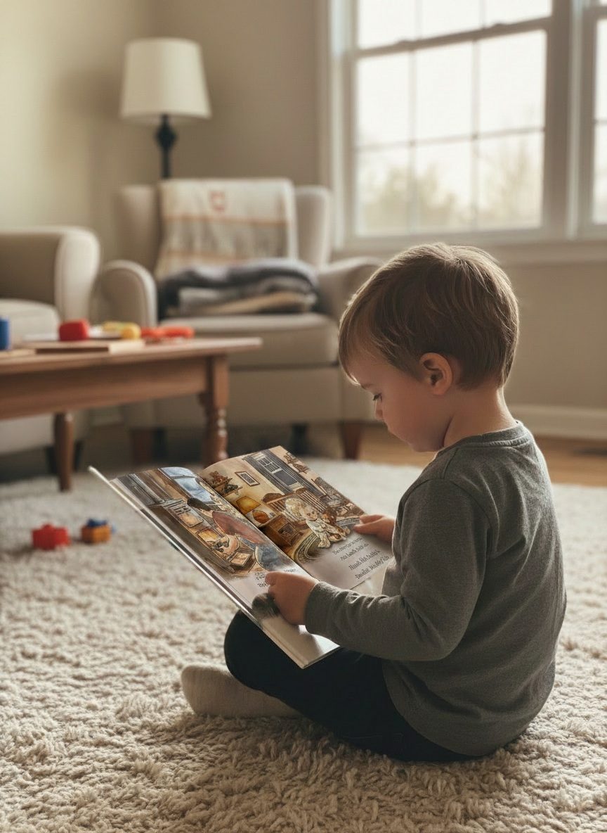 A child reading alone