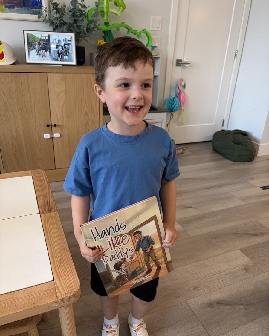 Easton holding the book