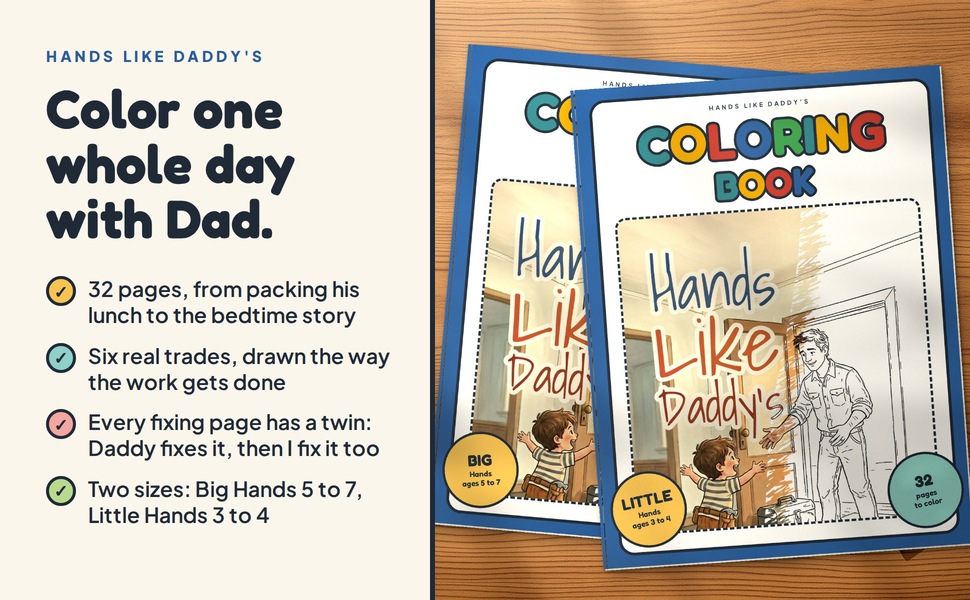 The Hands Like Daddy's Coloring Book, open to a page to color